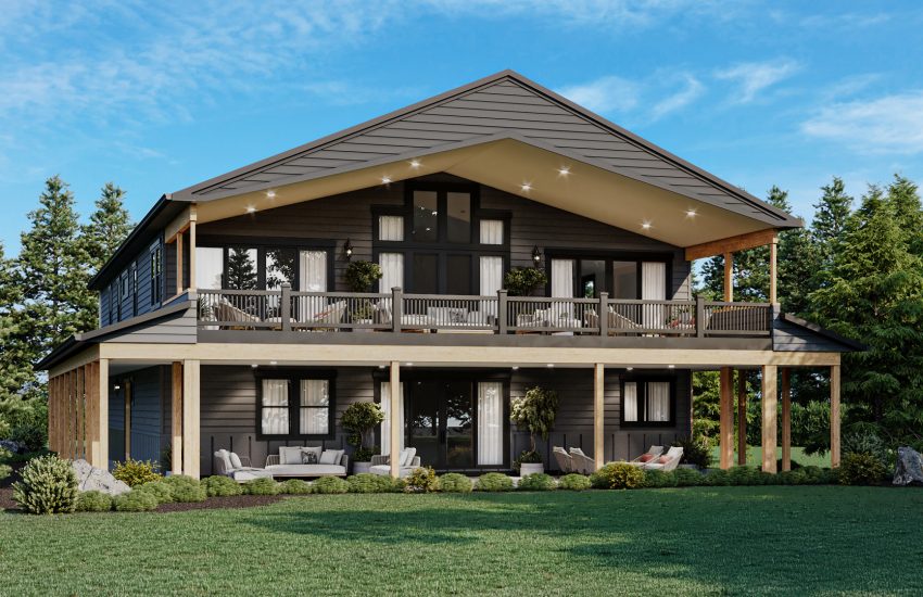 Photo real rendering of barndominium floor plan with modern finishes