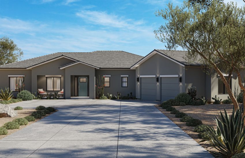 Southwest style exterior modern ranch style home rendering