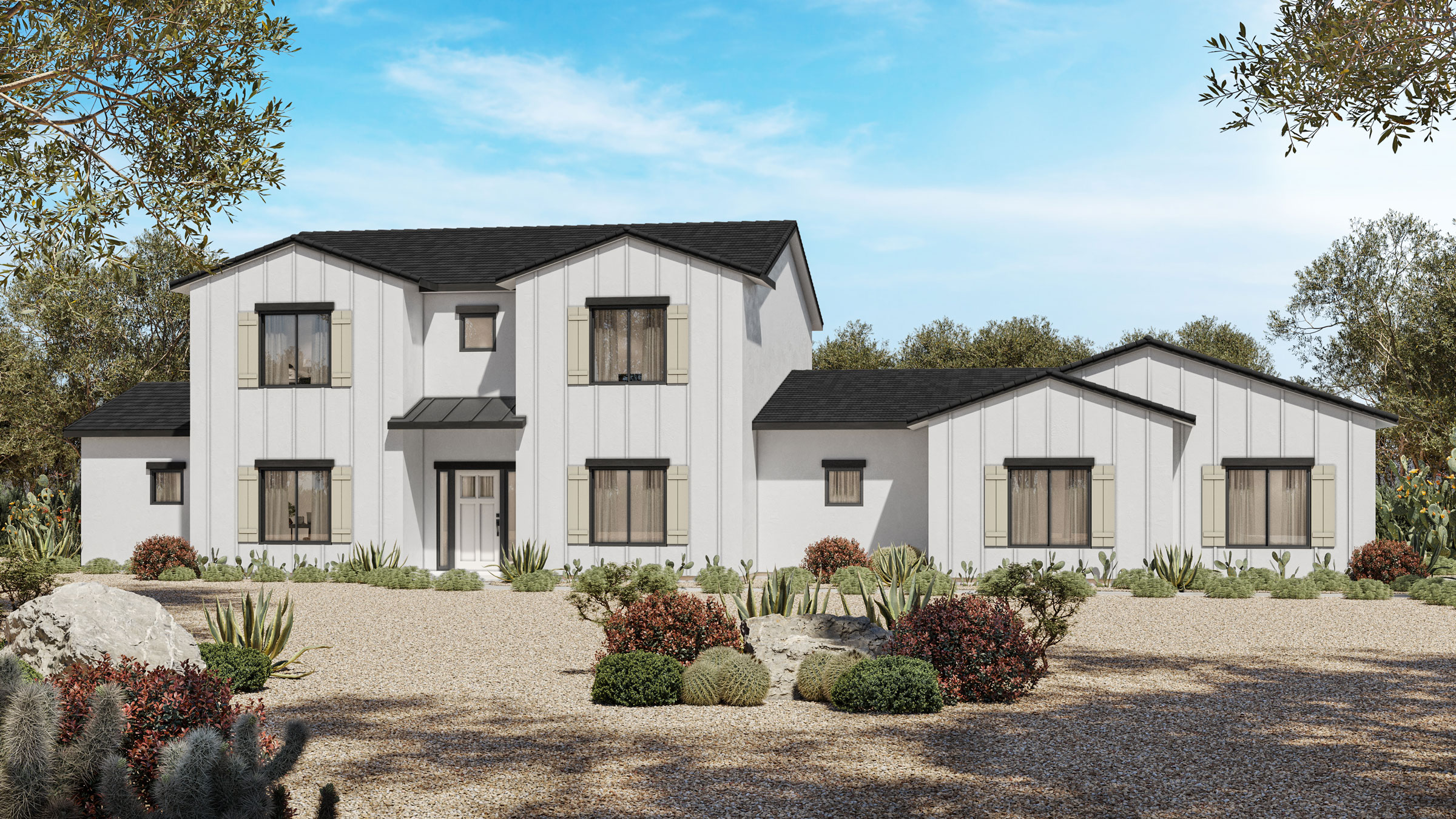 Photo real rendering of a SW style floor plan in Arizona