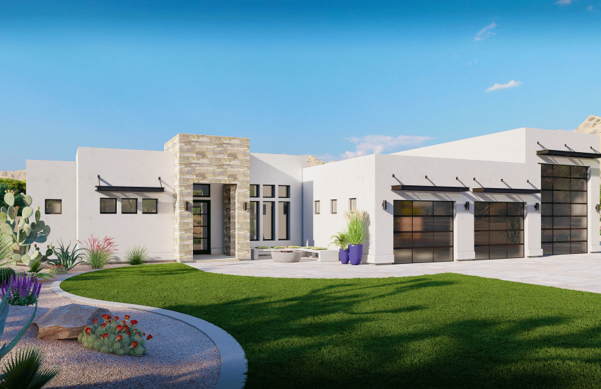 Photo real exterior rendering of the Denali floor plan by Lexar Homes of Cave Creek in Arizona